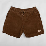 Brown shorts with a drawstring on a white background