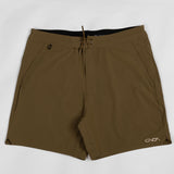 Brown shorts with an onda logo on a white background