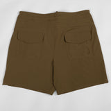Brown shorts with two pockets on a white background